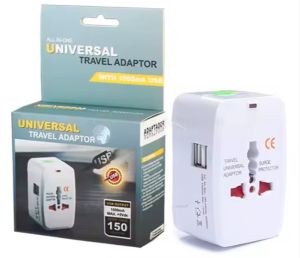 All in One 2USB Universal Travel Plug Adapter White 6A 250V