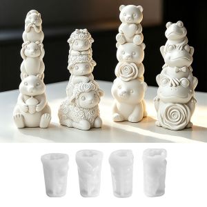 JPTD 3D Stacked Animal Candle Mold Silicone Overlap Candle Mould Cat Silicone Mold Cute Animal Shape Animal Silicone Mold DIY Candle