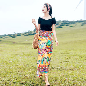 313New Arrival Thailand Elephant Wrap Skirt Retro Ethnic Skirt A- Line Xishuangbanna Dai Nationality Drape Travel Vacation