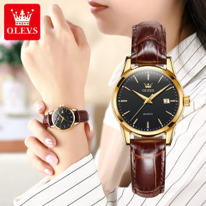 OLEVS Fashion Womens Watches Top Brand Luxury Women Leather Quartz Waterproof Watch For Female Auto Date Luminous Rose Gold Shell Business Wrist Watches 6898P