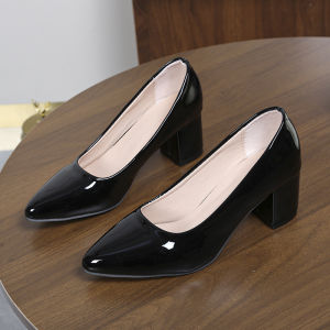 [Free Shipping] High Heels 2026 Spring And Autumn New Collection Plus-Size Pointed-Toe Shallow-Cut Fashionable Chunky-Heel Slip-On Flats For Women