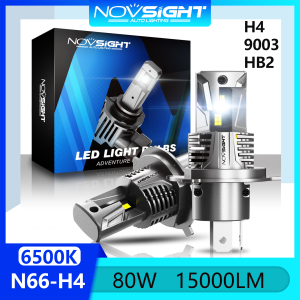 Newest Novsight N66 9003 HB2 H4 LED Headlight Bulb 6500K Super Bright LED Lights for Car High/Low Beam Fog Light 80W 15000LM Plug&Play 2 PCS 2 Years Warranty Free Shipping