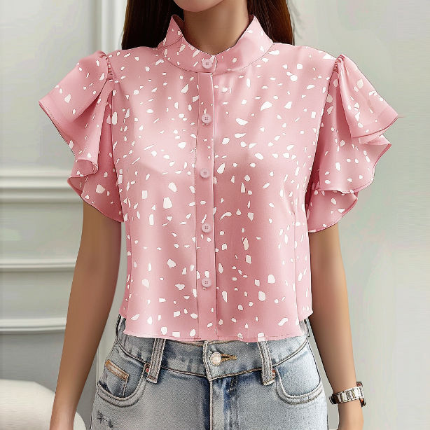 Closet Crush Pink Stand Collar, Ruffled Sleeve Blouse | Lazada PH