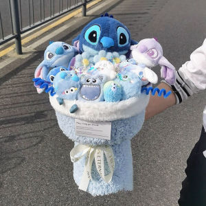 DIGREPAIR บัตเตอร์หมีน้อย&ampStitch ช่อดอกไม้ตุ๊กตาช่อดอกไม้ตุ๊กตาการ์ตูนตุ๊กตาน่ารักตุ๊กตาของขวัญปีใหม่วันวาเลนไทน์