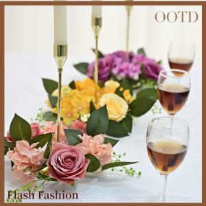 [Falsh F] Wedding Candlestick Wreath Artificial Roses Candle Rings Table Decoration Xmas New Year Birthday Party Home Ornaments