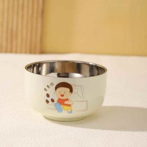 POTIKA ชามสแตนเลสเกรดอาหาร 316 ขนาดกลางสำหรับครอบครัว 3 คน ชามทานข้าวสำหรับเด็ก ชามรูปตุ๊กตาการ์ตูนที่สวยงามสำหรับใช้ในบ้าน
