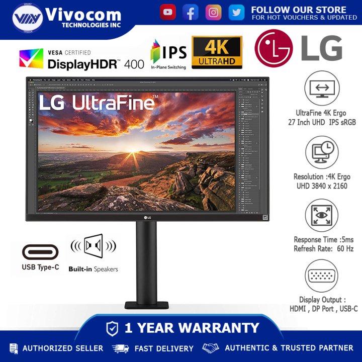 LG UltraFine 4K Ergo Monitor 27UN880-B 27 Inch UHD (3840 x 2160