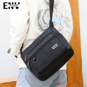 JIVIVIL กระเป๋าสะพายผชทรงเอ กันน้ำผ้าออกซ์ฟอร์ด หลายช่องสามารถจัดเก็บสิ่งของได้ แนวนอน คุ้มค่า มี3สี