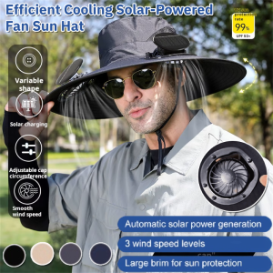 Outdoor Cooling Hat with Fan Solar-Powered Electric Fan Sun Hat Breathable Wide Brim Sun Cap for Men and Women