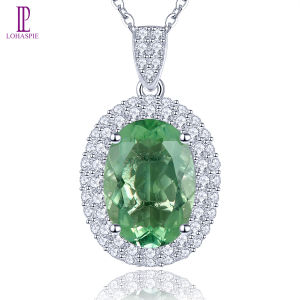 Lohaspie Jewelry Real 5 Carat Sterling Silver 925 Pendant Natural Green Fluorite Pendant Oval Cut Gemstone Necklace For Women Silver Original 925 Women Fashion Pendant Jewelry