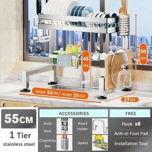 2-Tier Kitchen Storage Rack Stainless Steel Sink Rack Multi-Functional Kitchen Storage Rack Sink Drying Rack