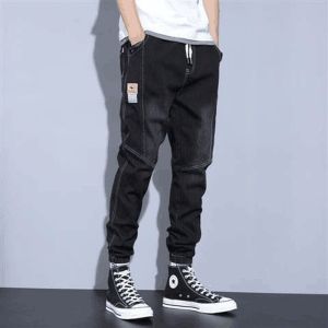 Spring Autumn Black Blue Workwear Jeans Mens Street Jeans Mens Loose Harem Jeans Trousers