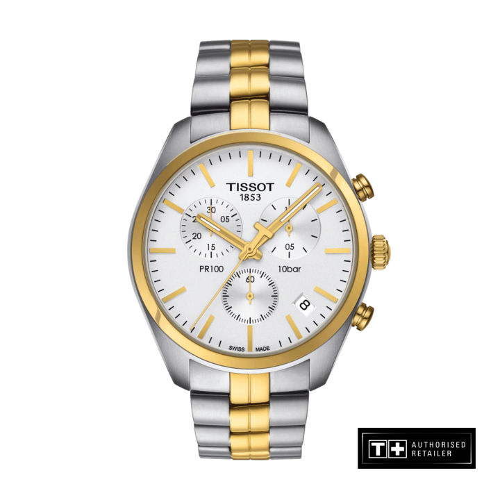 Tissot PR100 Men s 2 Tone Stainless Steel Bracelet Quartz Watch