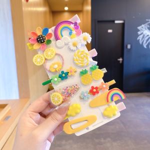 14 Pcs Cute Hair Clip Set Bangs Hairpin Flower Fruit Baby Girl Barrettes Hair Accessories