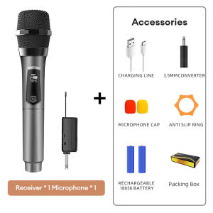 Professional Wireless Microphone UHF Dual Handheld Rechargeable Wireless Mic HD Karaoke Microphone with Receiver