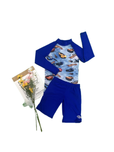 RAINBOW SWIMSUIT Two-piece Big Kids Swim Set Long Sleeve & Swim Trunks Rash Guard Sun Protection Outfit for Boys Girls - Childrens Beach Swimming Suit