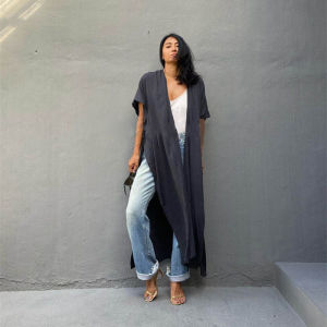 Dn1037 Trắng bãi biển CAPE trộn màu Belted Bộ Đồ Tắm kaftan cao chia pareo áo dáng dài đi biển Bìa UPS