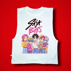 MUSCLE SHIRT SAJA BOYS KPOP (HUNTRIX SODA POP) DEMON HUNTER CUSTOMIZED TEES FOR KIDS AND ADULT WHITE AND ACID GRAY TSHIRT SUBLIMATION