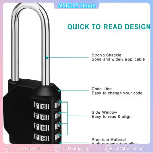 1PC 4 Digit Combination Lock Password Padlock Long Shackle Padlock Waterproof Pad Lock For School Locker Gym Locker Fence Gate 