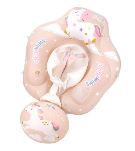 EmmAmy Upgrades Baby Swimming Ring Lying Lap Infant Swimming Float with Sunscreen Sunshade Kids Swim Pool Accessories