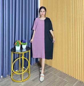 Joana Midi Dress Crinkle Kombinasi Selutut Wanita Dewasa