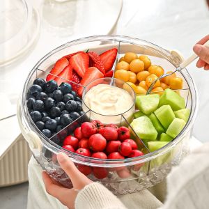 OKDEALS01 Transparent Picnic Fruit Preservation Tray Divided Foldable Handle Living Room Serving Tray Kitchen Organizer Tray Double Layer Fruit Storage Container Party