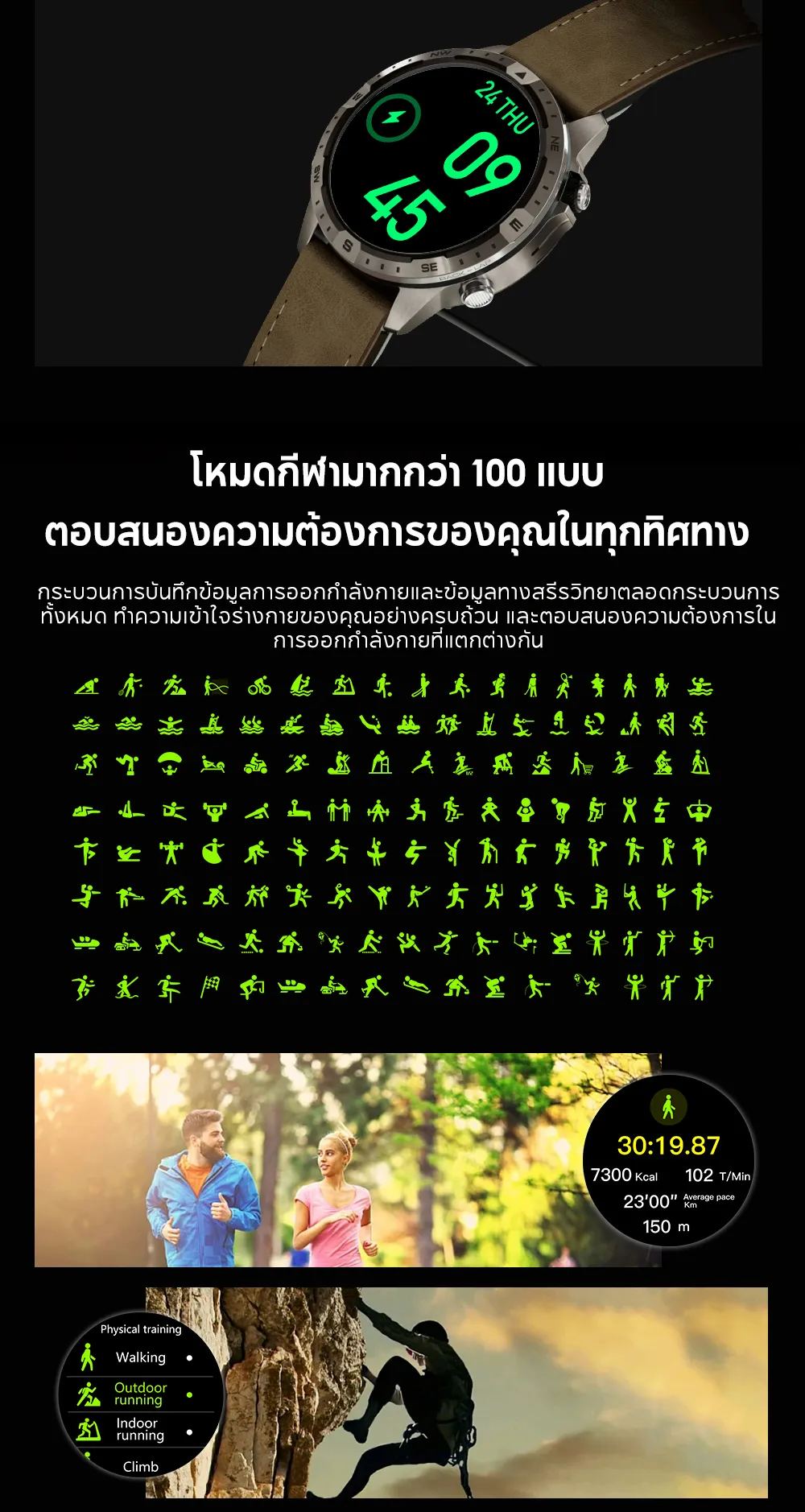 Aolon GT5 Pro 1.6 นิ้ว นาฬิกา สมาร์ทวอทช์ เข็มทิศ smartwatch จอใหญ่ 100+ โหมดกีฬา โทรผ่านบลูทูธ IP67 กันน้ํา นาฬิกาวิ่ง