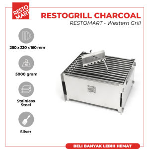 Alat Pemanggang / Panggangan BBQ / Rcg Resto Grill Charcoal Single Western (isi 4 pcs) RESTOGRILL Stainless Steel (1391906)(F2)