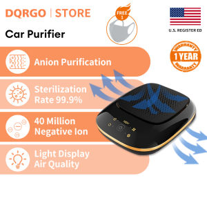 DQRGO [Ready Stock] Mini Car Air Purifier Protable USB Charging Negative Ion Smart Purifier HEPA filtration Remove PM2.5 Bacteria Dust Smoke Odor Formaldehyde Sterilization Rate to 99.99% with Colorful Night Light