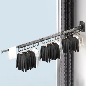 CBHH Wall Mount Folding Clothes Hanger Retractable Rotatable Cloth Drying Rack Household Space Aluminum Clothes Organization Rack Outdoor