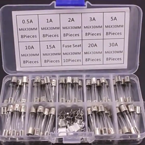 9 Values 72pcs Slow Glass Tube Fuses Assortment Kit 6x30mm 250V 0.5A~30A Fuses Glass Tube Packag in a Clear Plastic Box