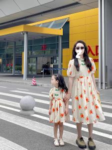 Đầm Mẹ Và Bé Công Chúa Sườn Xám 2 Lớp Hoa Cam Cực Đẹp