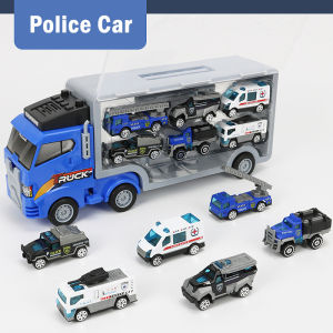 Storage Truck with 6pcs Alloy car | Collection Engineering Vehicle Set | Police Car Construction Toys | Gift Set
