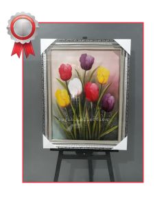 LUKISAN BUNGA TULIP TERPASANG BINGKAI UKIR SIAP PAJANG