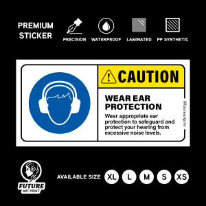 Wear Ear Protection. Safety Sticker. Warning Caution Danger Sign Label. Personal Hearing Protection Zone. Loud Noise.