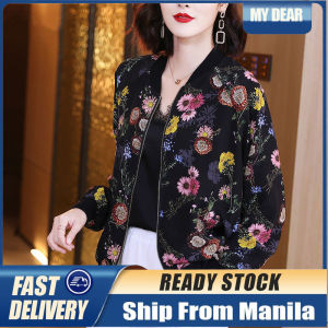 Floral Printed Chiffon Jackets for Women Short Air Conditioning Shirt Baseball Uniform Coat