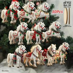 [COD] Abulaia 10 20 30Pcs Elegant White Horse 2D Wooden Decorations Pendant Hanging Christmas Trees Decor Xmas Party Best Giving Gifts