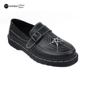 Mikihas - Sepatu Loafers Pria Kasual Slip-On Kulit Hitam - Spider Mueza