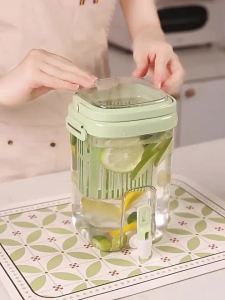 2L Glass Water Dispenser with Tap - Refrigerator Pitcher for Iced Tea/Fruit Infusion BPA-Free Heat-Resistant Carafe Leak-Proof Spigot