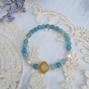 Ready Stock SG - Icy Blue Jade Baroque Pearl Oriental Crystal Bracelet Handmade Natural Healing Crystal Bracelets