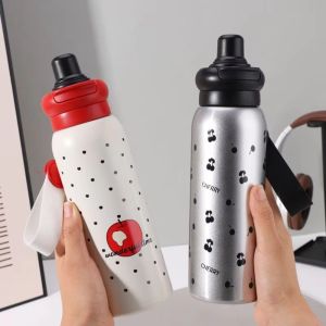 FDYRU ช่องจ่ายน้ำคู่ กระติกน้ำร้อนสแตนเลส ปลอดสาร BPA 650มล. ถ้วยเก็บความร้อน แบบพกพา ความจุสูง ถ้วยน้ำกีฬา กีฬา