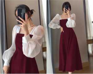 Terusan dress Midi Wiena-86 Realpic belakang karet smoke ready M-XL