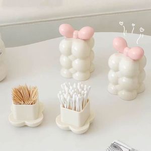 UNQIN Fashion Toothpick Box INS Creative Cotton Swab Storage Box Tube Cute Shaped Dental Floss Dispenser Home Decoration