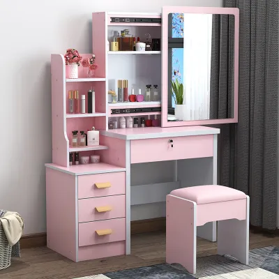 EUROPEAN STYLE VANITY DRESSER TABLE MODERN DESIGN WITH SLIDING MIRROR AND CHAIR MAKEUP TABLE BEDROOM FURNITURE MULTI STORAGE CLOSET NO LIGHT DRESSING TABLE