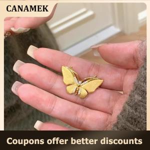 【 CANAMEK 】 1Pcs Women Elegant Vintage Art Pin Gold Plated Alloy Butterfly Brooch Minimalist Fashion Ladies Jewelry Decor Badge For Dress Suit
