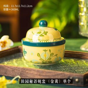 Stew Pot Household Ceramic Pot Soup Stew with Lid Retro One-person Steamed Egg Special Bowl