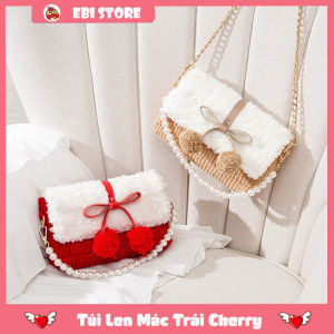 [Có Video HD] Túi Len Handmade Phối Màu Mác Trái Pom Pom Set Nguyên Liệu DIY Túi Tự Đan Cute Tặng Bạn Gái  - EB22