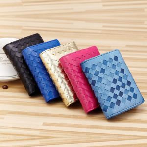 Fashion Sheepskin Weave Soft Slim Card Wallets Mens Credit Card Holder Women ID Holders Male Organizer Zipper Small Cards Bags Pouch