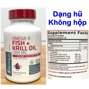 Viên uống dầu nhuyễn thể Omega-3 Fish + Krill Oil 1000mg Bronson hộp 120 viên [Hàng Mỹ]