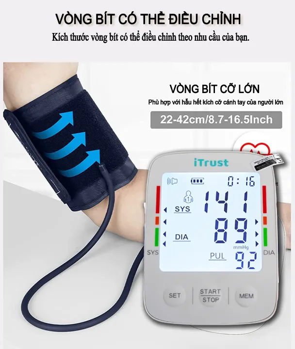 Máy đo huyết áp bắp tay iTrust BP121 chính hãng, màn hình led lớn, tấm nền sáng, bảo hành chính hãng 3 năm